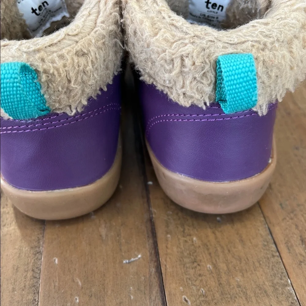 Ten little purple leather hi-top sneakers faux fur trim kids size 9